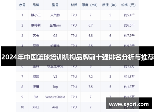 2024年中国篮球培训机构品牌前十强排名分析与推荐